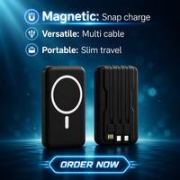 Batterie externe sans fil étanche 15W 22.5W avec 4 câbles intégrés, chargeur magnétique portable, charge rapide pour téléphone portable, écran LED