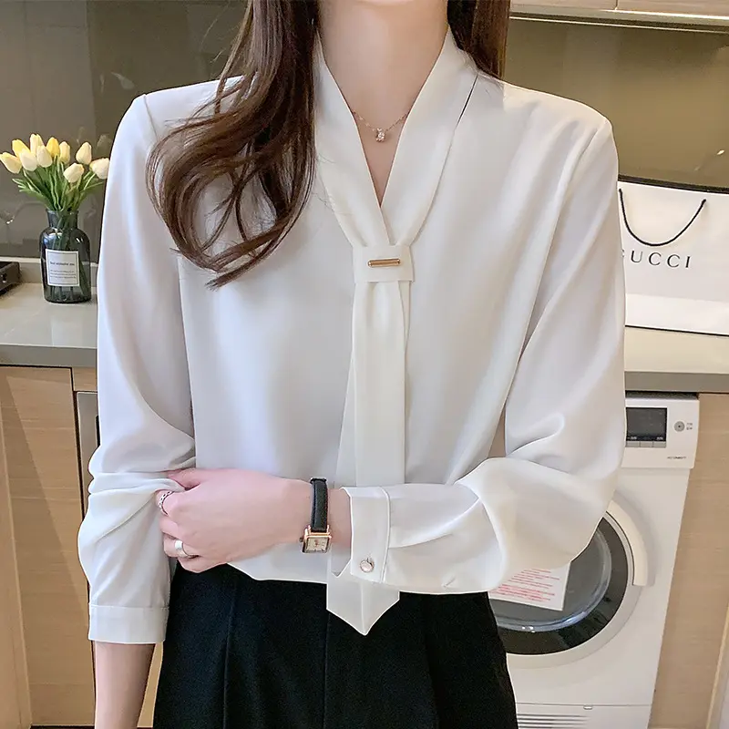 Fashion Ladies Tops Latest Design Blouses Shirts Long Sleeve Chiffon Woman Knitted Tops