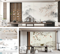 Papier peint brodé à la main, Chinoiserie, Prunier, Pie, Fleur, Branche, Papillon, Murale murale pour Villa de Luxe, Salle de Thé, Décoration Intérieure