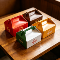 Caja para Pollo Frito Personalizada, de Papel Desechable Seguro para Alimentos con Asa, para Comida Rápida para Llevar