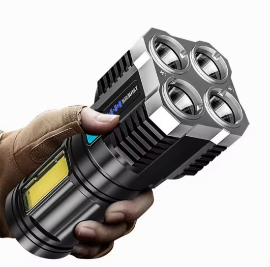 High Intensity Four-Core Mini Handheld Flashlight 3W Power Bright COB Spotlight Lighting Long-Range Outdoor Aluminum Alloy AA