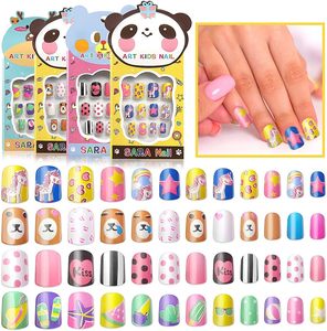 Ongles artificiels personnalisés à presser 24 pièces pour enfants Matériau ABS Carré coloré et motifs d'amande avec de la colle pour les doigts des enfants - Product Image 5