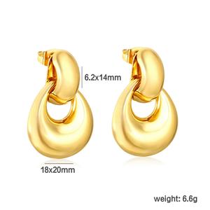 ต่างหูห้อยประดับเพชรทรงหนา ชุบทอง 18K บนสแตนเลสสตีล ป้องกันการแพ้ เหมาะสำหรับผู้หญิง - Product Image 2