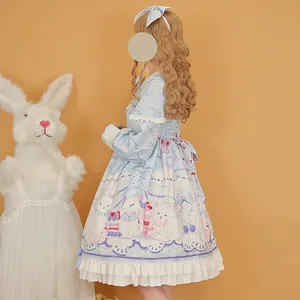 New Custom Mùa Xuân Đáng Yêu Phụ Nữ Trẻ Quần Áo Thiết Kế Floral Print Dài Tay Áo Lolita Dresses Cho Cô Gái