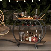 Chariot utilitaire de cuisine moderne en chêne rustique à 2 niveaux avec roulettes, table de service pour le café et le rangement
