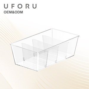 UFORU <strong>Clear</strong> Fridge Bin With Adjustable Dividers Transparent Food <strong>Container</strong> for Kitchen Pantry Cabinet Storage - Product Image 1