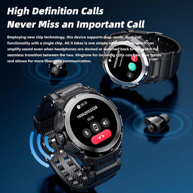 Men's Smartwatch with Built-in Sports Headphones & 5.2 - 30-Day Life,, NFC, Compatible for IOS/Android, Health Tracker, Sleep