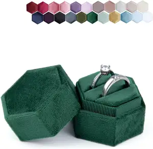 صناديق خاتم زفاف مخملية عالية الجودة لون أخضر داكن خاتم زفاف فراغات في صندوق