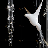 Décoration de la salle à manger du hall d'hôtel, lustre en céramique en forme d'hirondelle, luminaire suspendu au plafond, art moderne, lustre en verre en forme d'oiseau