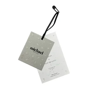 Customized Fashion Design Logo Brand Name High Quality Clothing Craft Label Two Hanging Tags with Rope Customized Card Paper