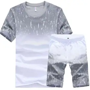 Conjunto de camiseta de manga corta y pantalones cortos para hombre, para correr, gimnasio, traje deportivo de gran tamaño