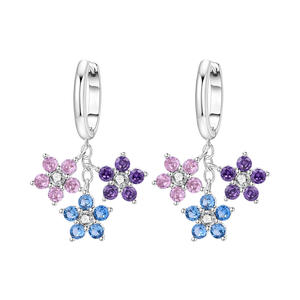 Boucles d'oreilles en laiton blanc à thème jardin, avec zircon, iris, marguerite, feuille d'érable, exclusivement pour femmes - Product Image 6