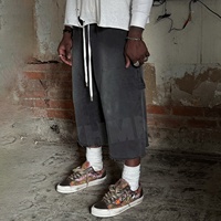 Custom Cotton Sweat 3/4 Shorts Mens Baggy 100% Cotton Streetwear Summer Acid Wash Carpenter Rhinestone Men's Long Shorts