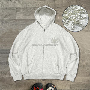 Sweat à capuche unisexe en coton surdimensionné de printemps personnalisé 500gsm sweat à capuche double fermeture éclair de haute qualité sweat à capuche pour hommes en éponge française strass - Product Image 2