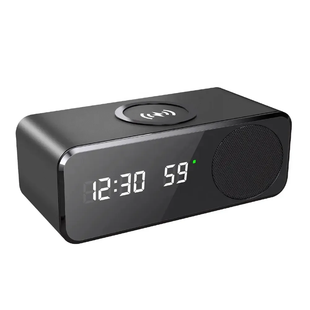 Jam alarm digital LED, pengeras suara nirkabel 4 in 1 multifungsi pemutar audio kontrol suara jam meja elektronik