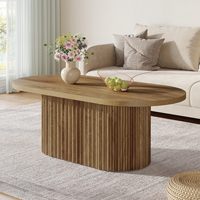Table basse ovale Tribesigns, table centrale en bois de style farmhouse de 47,2 pouces avec design cannelé, pour salon, bureau, appartement
