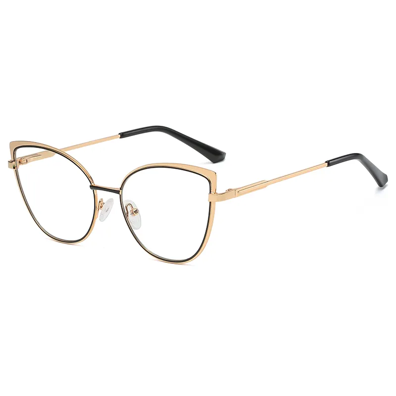 Hot sale big square gold women cat eye luxury glasses metal monture lunettes blue light blocking gafas opticas eyeglasses