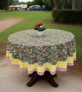 Cubierta Redonda para Mesa con Estampado Paisley Multicolor Hecho a Mano, 72 - Product Image 2