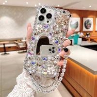 Luxe Diamant Filles Femmes Dames Acrylique Cristal Maquillage Bijoux Diamant Miroir Téléphone étui pour iphone 17 16 15 14 13 12 Pro Max