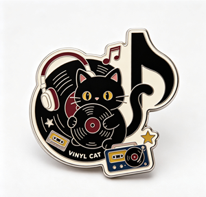 Custom Enamel Metal Pin Cat <b>Vinyl</b> Record Music Badge Embossed Logo Patch for Clothing <b>Bags</b> Shoes - Product Image 1