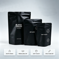 Sachet Doypack Personnalisé Noir Mat Refermable avec Fermeture Éclair, Qualité Alimentaire, pour Snacks et Thé, avec Impression de Logo Personnalisé