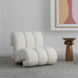 Fauteuil lounge individuel style nordique Wabi Sabi en laine d'agneau, design minimaliste moderne, luxe léger, forme irrégulière - Product Image 2