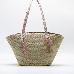 Nuevo Bolso de Hombro de Paja Tejida - Bolso Tote con Cintas de Colores para la Playa, Bolso Casual de Gran Capacidad para el Verano para Mujer - Product Image 3