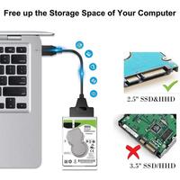 Câble adaptateur USB 3.0/USB-C vers SATA 22 broches pour ordinateur portable HDD/SSD de 2.5 pouces, longueur du câble: 25cm