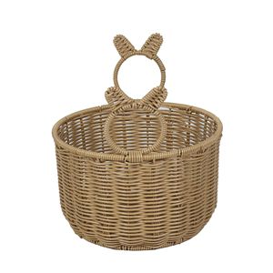 Custom-made handcrafted faux <b>rattan</b> double-handled desktop <b>storage</b> <b>basket</b>, creative round living room snack and fruit <b>storage</b> - Product Image 3