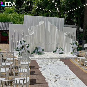 LEDA Hot Selling Modern Outdoor Wedding Party Event Metal <b>Backdrop</b> <b>Stand</b> White Wavy Milk Silk Background for Wedding - Product Image 2