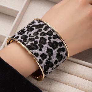 Animal Print Wide Cuff <b>Charm</b> Bracelet Leopard Zebra Trendy Statement Fashion Jewelry Gold Tone Boho for Women - Product Image 4