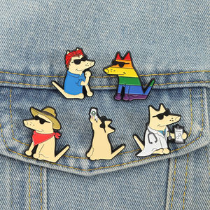 Teddy köpek broş emaye pimleri karikatür sevimli gökkuşağı güneş gözlüğü doktor köpek yaka rozeti takı Fan arkadaşlar hediyeler toptan - Product Image 1