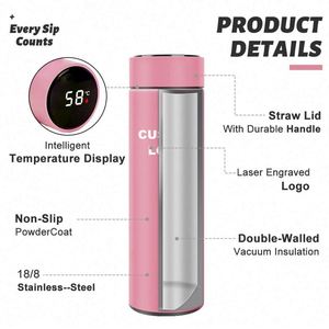 ขวดน้ำขนาด 500 มล. 17 ออนซ์ แบบสองชั้น เก็บความร้อน-เย็น พร้อมหน้าจอ LED แสดงผลแบบดิจิตอล ขวดน้ำสแตนเลสสุญญากาศสำหรับเล่นกีฬา ดีไซน์สวยงาม - Product Image 5