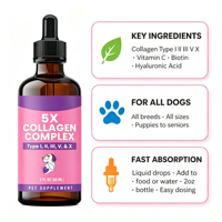 Collagène liquide premium pour chiens de race spéciale, pour articulations, peau, pelage, os, système immunitaire et hanches - Supplément OEM