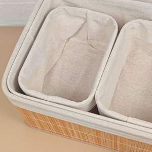 <span class=keywords><strong>Panier</strong></span> de rangement multifonctionnel 3pcs en bambou naturel tissé pour snacks - Product Image 4