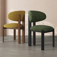 Chaise de salle à manger rembourrée de style mi-siècle, pieds en bois massif, dossier en tissu, style rétro français, luxe léger, pour la maison et les restaurants