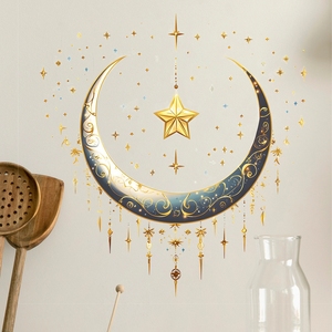 Adesivo Murale Islamico per Ramadan, Luna Crescente Blu e Oro <span class=keywords><strong>con</strong></span> Stelle, Decorazione Rimovibile per Casa, Celebrazioni del Ramadan ed Eid - Product Image 3