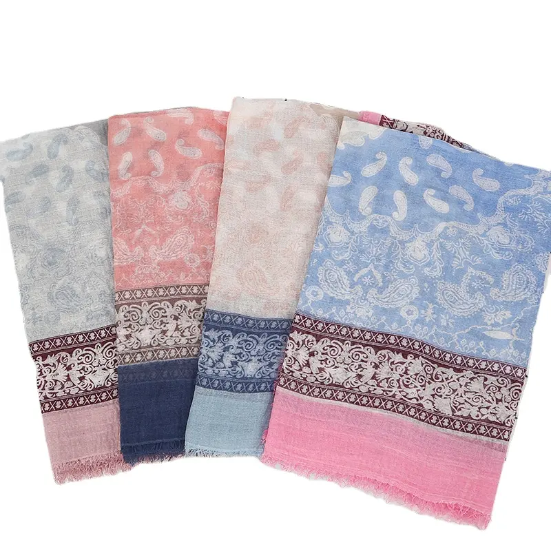 Fashion ethnic style female color matching Cotton and linen scarf printed hijab shawl