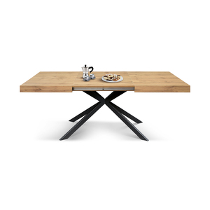 Extendable Rustic Oak Dining <b>Table</b> 160x90 Black Crossed Iron <b>Legs</b> Indoor Use - Product Image 1