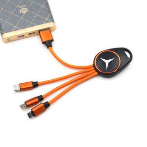Logotipo LED 3 en 1 Cargador corto Tipo-<span class=keywords><strong>C</strong></span> Cable <span class=keywords><strong>USB</strong></span> 14cm Chaqueta trenzada de nylon Teléfonos móviles Cable electrónico - Product Image 1