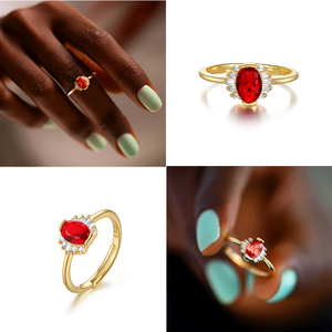 Anillo Abierto de Plata de Ley S925 con Rubí en Forma de Huevo Rojo Rosa de Lujo CANNER, Anillo de Diamantes Baguette para Mujer - Product Image 6