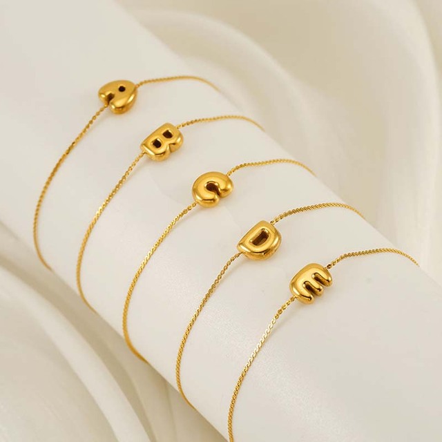 Trend Fashion Jewelry 18K Gold Plated PVD Women's Stainless Steel Alphabet Bubble Letter Initial Chain Bracelet