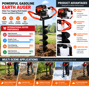 Tarière thermique 2 temps pour forage de glace et plantation d'arbres, haute qualité, prix abordable, certifiée CE pour le jardin - Product Image 2