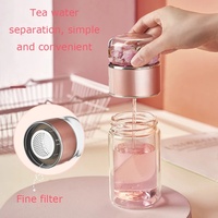 Gourde d'eau en verre à double paroi colorée avec infuseur, tasse à thé et gobelet de voyage