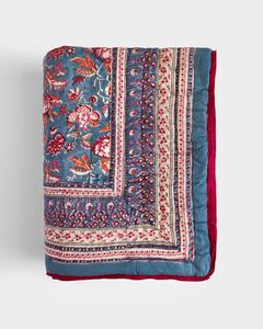 Indian Hand Block Print Stone Blue Cotton <b>Quilt</b> Floral Bedspread Queen Size Comforter Summer Blanket - Product Image 6