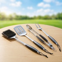 Ensemble d'outils de barbecue multifonctionnels en acier inoxydable pour camping en plein air, pince de barbecue, spatule de cuisson, fourchette et gril combinés