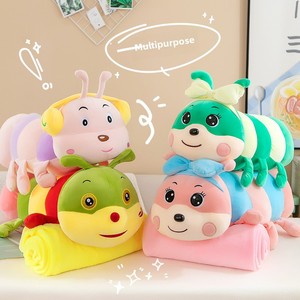 Almohada edredón dos en uno juguete de peluche oruga coche almohada con muñeca para dormir manta de descanso edredón de aire acondicionado - Product Image 1