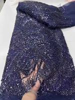 Kain Bordir Tabung Manik Bunga 3D Kristal untuk Gaun Pengantin, Kostum Pertunjukan Runway, Pakaian Elegan Berpayet dan Jala