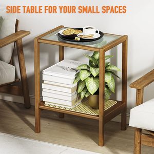 Japanese-style rattan <b>side</b> <b>table</b>, <b>glass</b> coffee <b>table</b>, bedside <b>table</b>, creative corner <b>table</b>, multi-functional custom shelf - Product Image 3