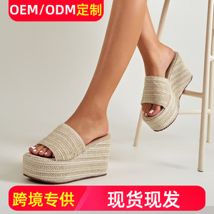 Sandales compensées à plateforme en paille, bout ouvert, à enfiler, rehaussantes, pour femme, collection printemps - Product Image 5